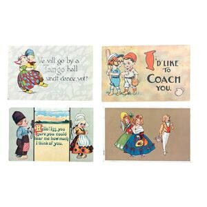 Antique Postcards Children Humorous Postcards Lot of 4 Early 1900s 1910s